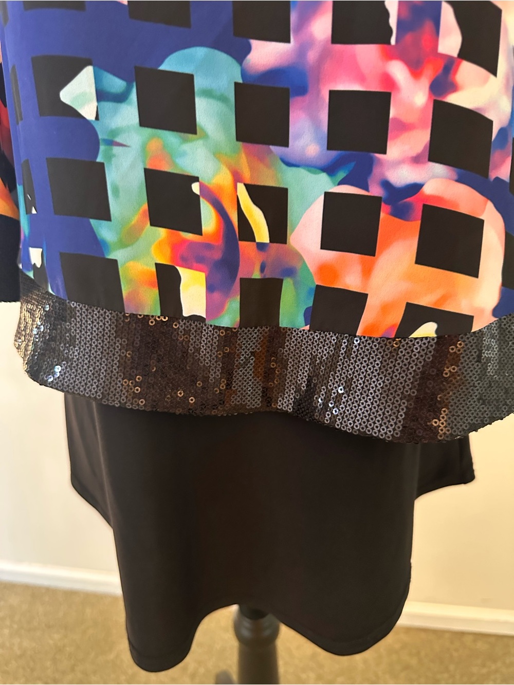 Joseph Ribkoff 12 Multicolor Geometric Overlay Cape Tunic with Sequin Hem - Picture 3 of 10